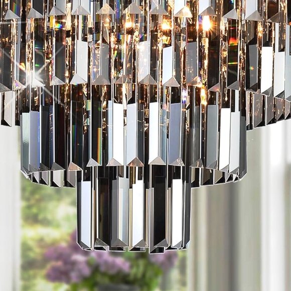 Luxe Chrome Smoke Crystal Modern Contemporary Chandelier Pendant Ceiling Light - Picture 4 of 11